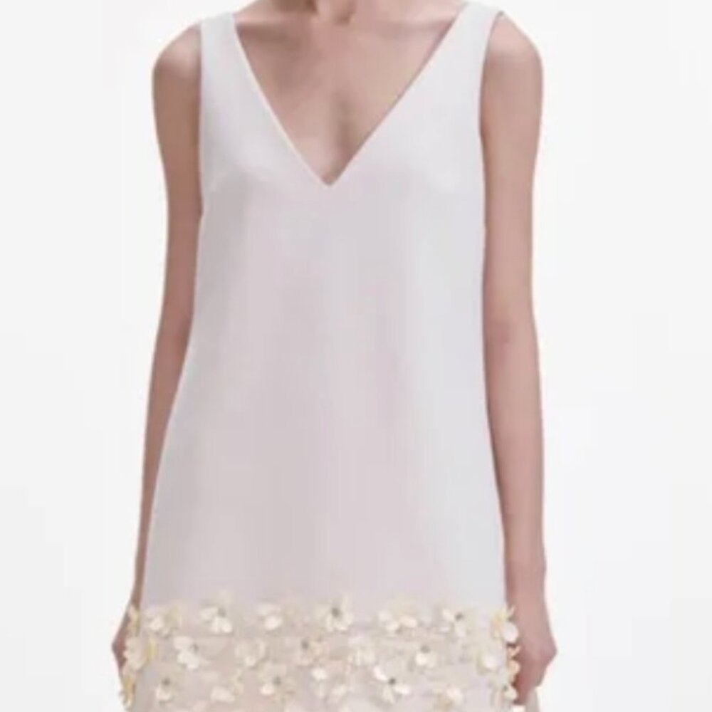 Self-Portrait Cream Crepe 3D Sequin Mini Dress